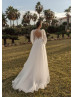 Long Sleeves Ivory Beaded Lace Tulle Keyhole Back Wedding Dress